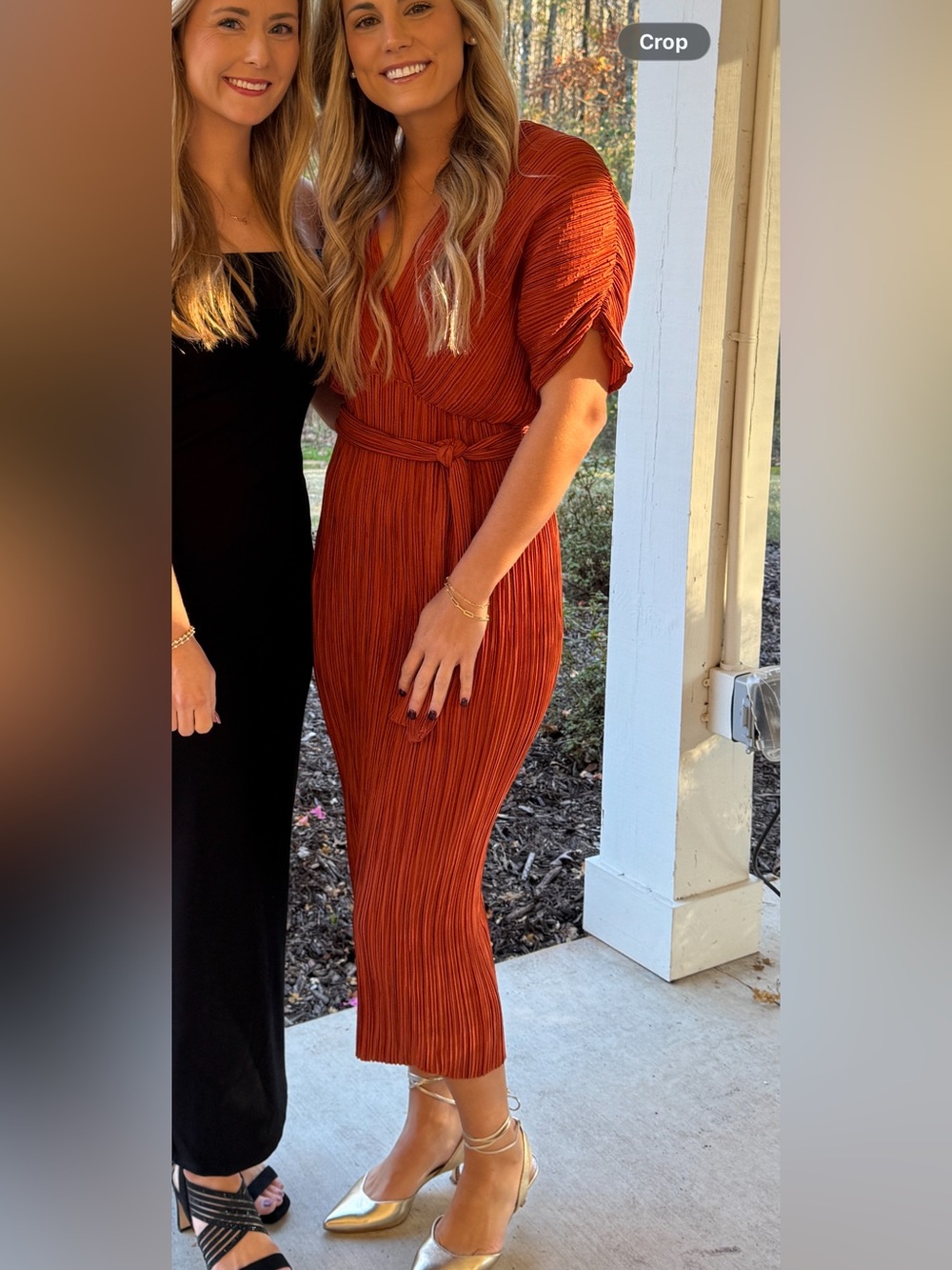 Orange copper midi dress with tie size small